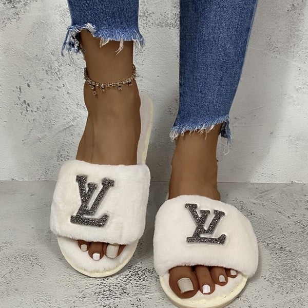 lv furry slippers
