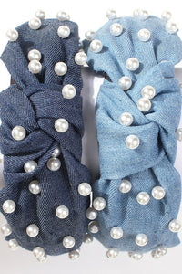 Denim & Pearl Headband