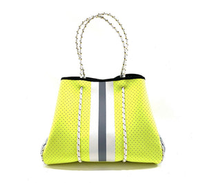 Neon Yellow with Gray Stripes Neoprene Tote