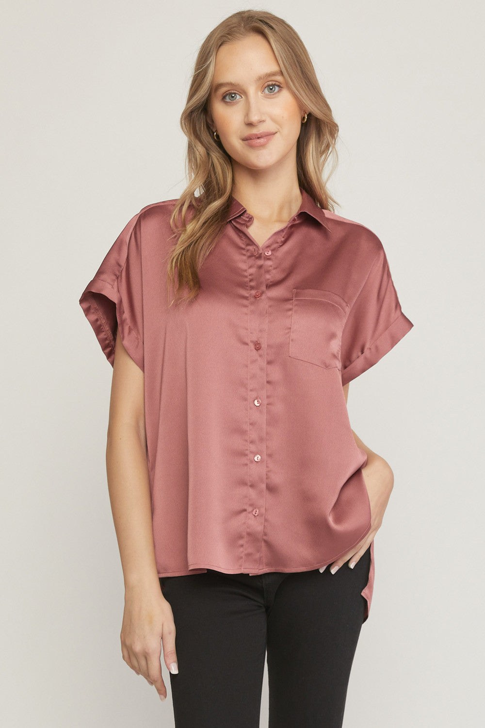 Satin Button Down Blouse